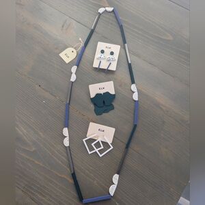 ELK Blue, Evergreen, & White Necklace and Earring Set